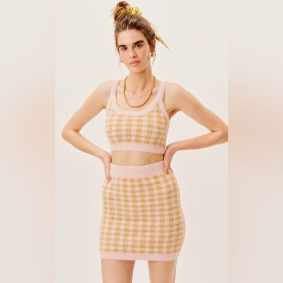 NWT For Love & Lemons Cher Sweater Pencil Mini Skirt - Pink Cream - Size 2XL - Picture 2 of 7
